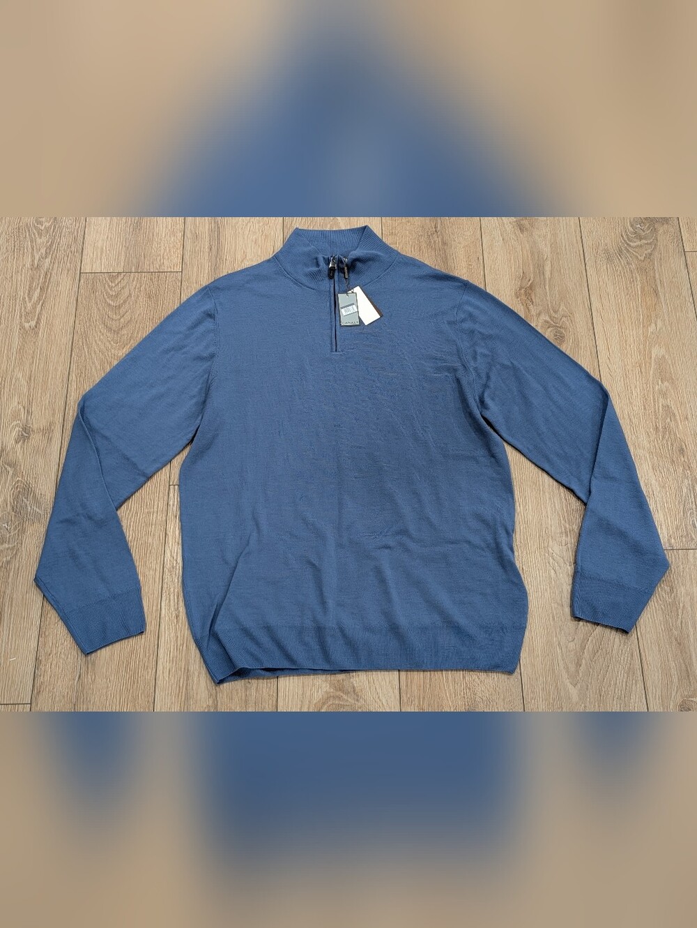 $595 Mens CANALI Wool 1/4 Zip Pullover Sweater Blue 58 US 48